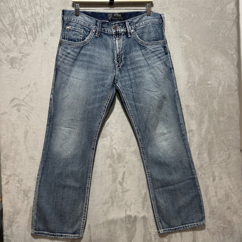 Silver Jeans Co Zac Relaxed Fit Straight Leg Jeans Mens 34x30 Blue M4408LW111